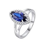 Lirzxin Anillo de boda para mujer, de oro blanco de 14 quilates, elegante, con zafiro sintético, marquesa de 2,5 ct y moissanita redondo, anillos de compromiso para mujer, de oro blanco, 22, Oro