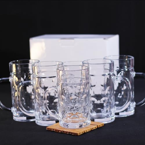 Image of Melbify Beer Mug | 600 ML |Set of 6 | Large BeerMug with Handle | Classic Beer Glasses | Premium | Heavy |Perfect for Beer, Cider,Cocktails,Mocktails | Suitable for Bar,Restuarants,Pub