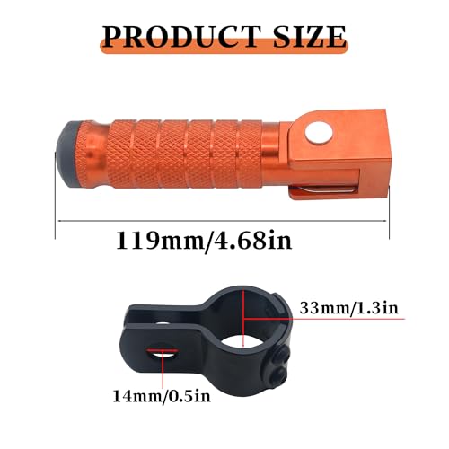 Image of M8 Motorcycle CNC Aluminum 90 Degree Folding Rearsets Folded Motorbike Footrest Bicycle Footpegs Foot Pegs Pedal Universal (Orange)