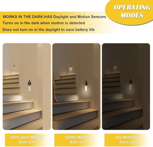 Image of ZENOVIA Magnetic Motion Sensor Night Light, Light Wood Color | USB Rechargeable, LED Cabinet & Wall Light, Wooden Finish, Portable Stick Lamp, For Wardrobe, Bedroom, Staircase & Corridor