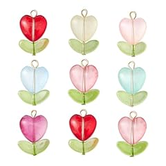 Heart Flower Glass Charms_50Pcs
