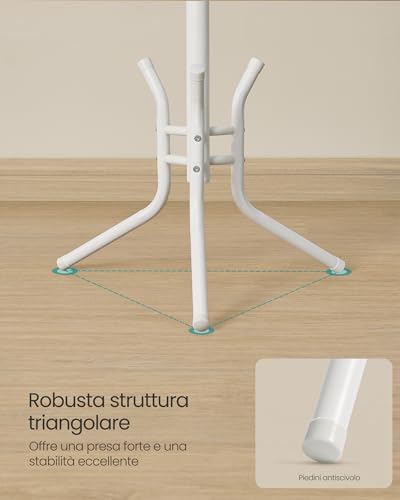 SONGMICS Appendiabiti da Terra, Attaccapanni Autoportante in Metallo, Altezza 178 cm, 12 Ganci, per Vestiti, Cappelli, Borse, Bianco Perla RCR017W01 - Immagine 4