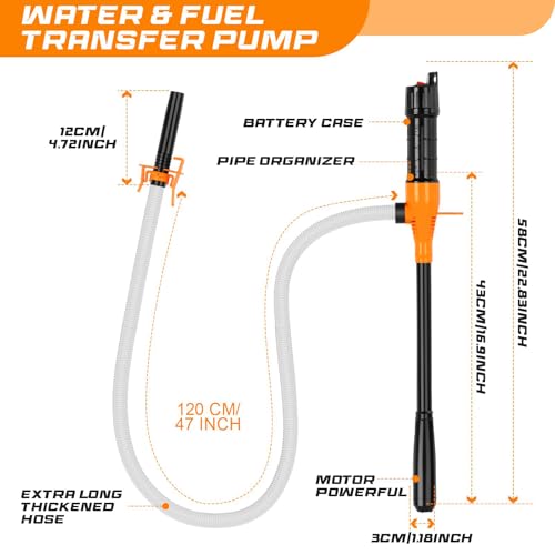 Image of Portable Transfer Pump Battery Operated Electric Siphon Pump for Gas, Fuel, Diesel, Water Transfer 2.4 GPM Flow Oil Extractor, 47 Inches Hose-Easy to Use Hand Fuel Pump, Multi-Use Transfer Pump O-Y