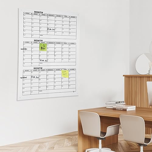 34x46'' Acrylic Calendar for Wall 3 Month Calendar Dry Erase with 0.23'' Thickened Board Clear Large Planning Board Wall Mounting for Home, Office, Laboratory, and School - Image 5