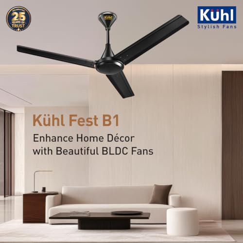Image of KUHL Fest B1 1200mm BEE 5-Star BLDC Ceiling Fan | 28W Energy Saving (Up to 65%) | High Airflow & Low Noise | Remote as well as Regulator Operated | 5 Year Motor Warranty | ISI Marked (Black)