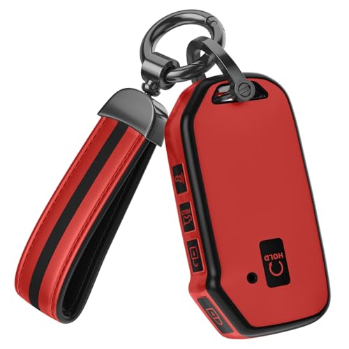 for Kia Key Fob Cover Accessories Matte TPU Material with a Cute Leather Keychain for Telluride Carnival K5 gt lineK5ForteK4Sorento Sportage and Other Models. (Matte Red Model-2)
