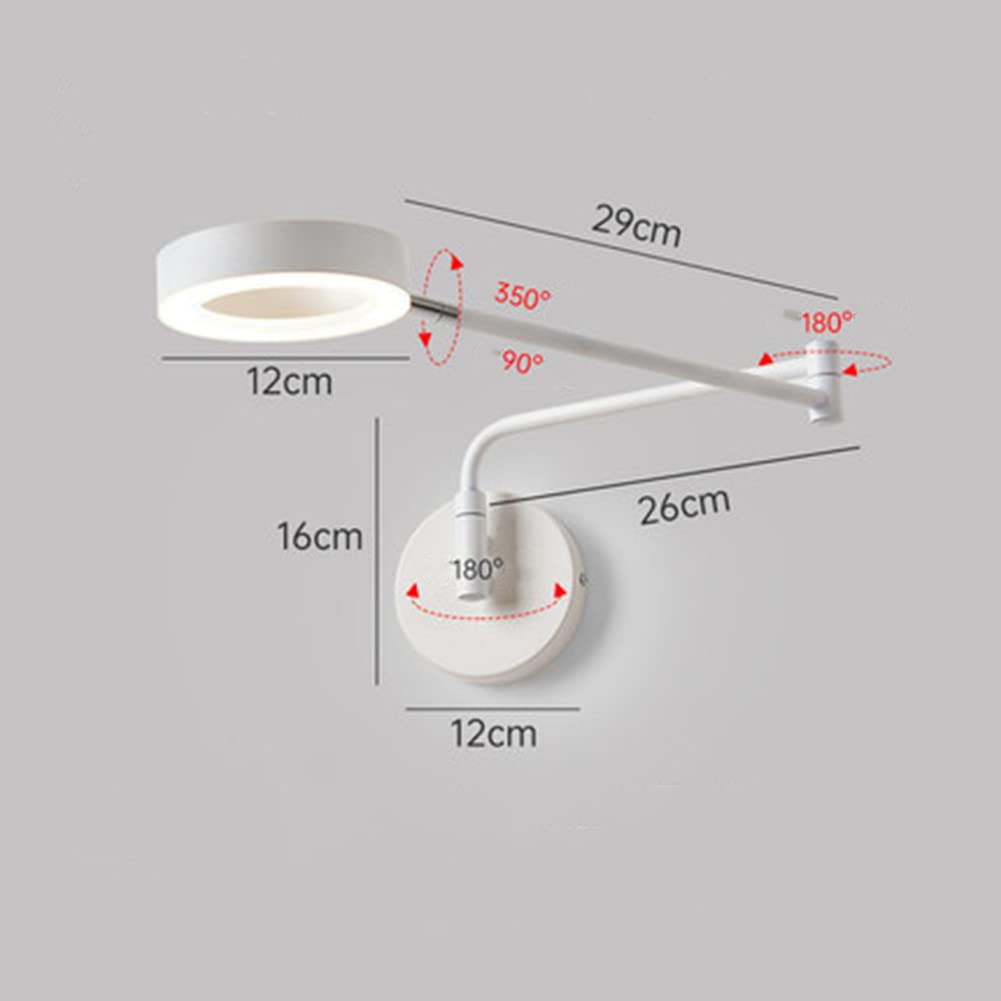 Moderne LED Wandleuchte Innen 8W Dimmbare Klappbare Teleskop Langer Arm Wandlampe 360° Schwenkbar Wipp Wandstrahler Schlafzimmer Nachttisch lesen lampe Wandbeleuchtung,Weiß