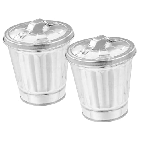 2 Piezas Botes de Basura Galvanizados con Tapa para Escritorio
