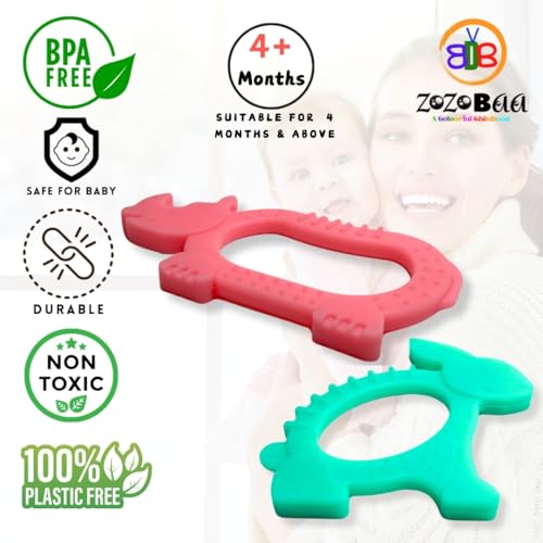 Image of Cute Shape Soft Silicone Teether for Baby Gums Teething Toys for Babies, BPA Free Pain-Relief, Non-Toxic, 100% Food Grade Soothing, Easy to Grasp Chewable - Rhino+Pineapple+Rabbit (Pack of 3)