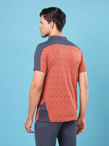 Image of TECHNOSPORT Men's Slim Fit Polyester Sporty Print Athleisure Polo T-Shirt with Half Sleeve, Moisture Wicking and Quick Dry