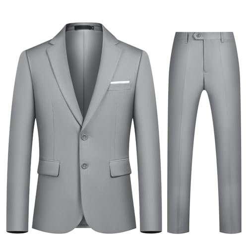 Autsel Anzug Herren 2 Teilig Slim Fit Anzüge Business Herrenanzug Hochzeit 2-Teilig Sakko Hose Formal Dinner Suit Hellgrau M