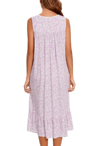 Image of AVIIER Cotton Nightgowns for Women Sleeveless House Dress Ladies Long Nightdress with Pockets S-XXL