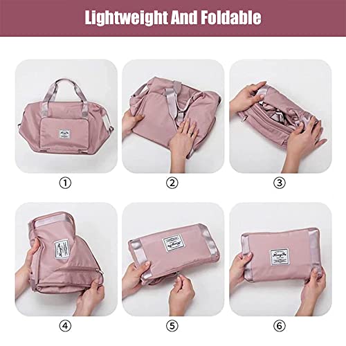 Large Collapsible Waterproof Travel Bag, Large Capacity Folding Travel Bag Expandable, Portable Lightweight Waterproof Foldable Carry Luggage Duffle Tote Bag Oxford Fabric Shoulder Bag (Red)4