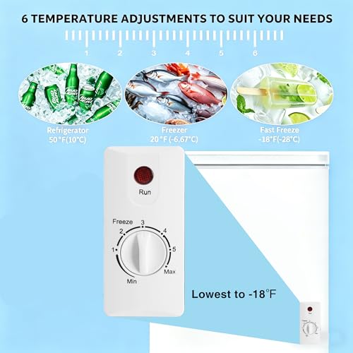 Image of Compact Deep Freezer, 3.6 Cu Ft Chest Freezer with 6 Adjustable Thermostat, Top Open Door Freezer with Removable Basket, Energy Saving Freezer for Home, Apartment, Office, White