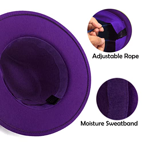 Hudanhuwei Women's Wide Brim Felt Fedora Panama Hat With Leopard Belt Buckle Purple #TOP4