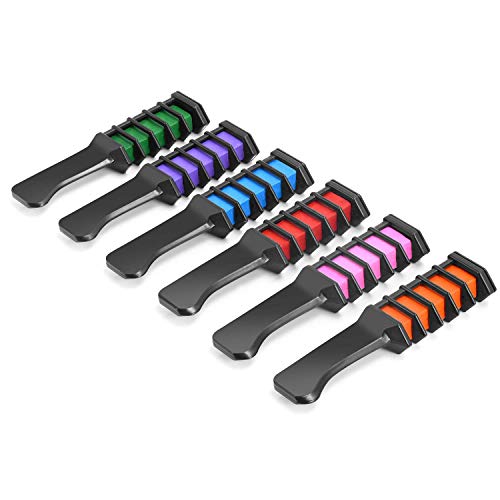 Temporary Washable Hair Color Comb - Built in Sealant Non-Toxic and Safe for Kids, Party, Cosplay and DIY (6-colors)
