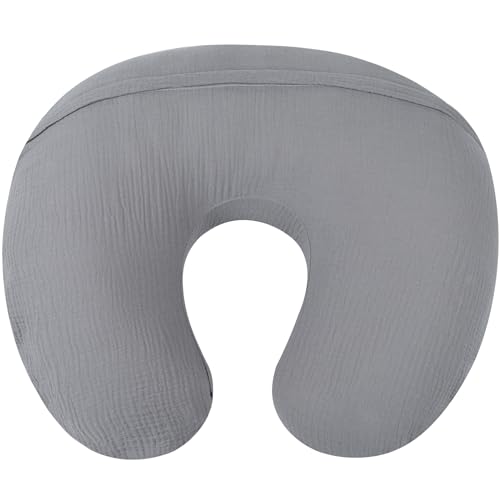 Image of Onacosht Muslin Nursing Pillow Cover Soft 100% Cotton Feeding Pillow Slipcover Fits Standard Infant Nursing Pillow for Baby Boy and Girl, Grey