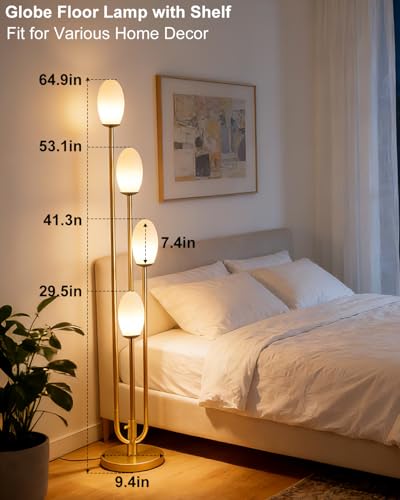 Image of Lightdot Gold Floor Lamp 4-Lights Dimmable Floor Lamps with Oval Lampshade 3000K Bulbs Included Unique Modern Standing Tall Lamp with 5Lbs Heavy Base for Living Room /Bedroom /Sofa Beside /Corner Decor