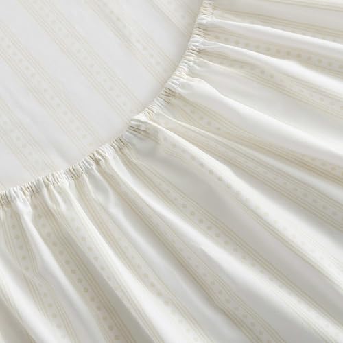Image of Martha Stewart - Full Size Sheets Set, Crisp & Tailored Cooling Sheets with a Smooth Cotton Percale Lightweight Feel - Bed Sheets with Matching Pillowcases & Fitted Sheet (Francesca Stripe Beige)
