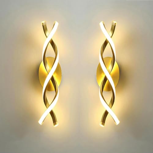 Image of Groeien Pack of 2 | Modern 3 Color LED Wall Sconce Golden Curl Wall Light for Bedroom Living Room Corridor Lighting Fixtures Wall Mount(Warm+Natural+Coolwhite)(GoldenCurl, 2)