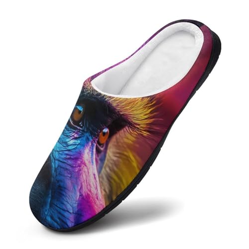 Baboon Colorful Monkey Women's Cotton Slippers Indoor Outdoor Slip-on Warm House Shoes with Anti-Skid Rubber Sole3