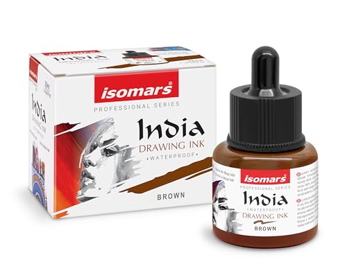 Image of Isomars Waterproof Drawing Ink with Dropper - 35ml | India Ink for Calligraphy, Art, Technical Drawing | Fade-Resistant & Quick-Drying (Brown)