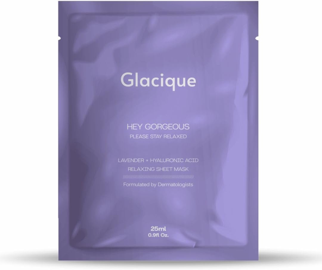 Glacique HEY GORGEOUS Korean Lavender + Hyaluronic Acid Relaxing Sheet Mask - Formulated By Dermatologists - Soothes, Hydrates, and Rejuvenates the skin (1)