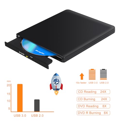 Externes Blu Ray Laufwerk, Aluminium Bluray Brenner Extern, USB 3.0 Externer CD DVD Blue Ray Player mit Tasche, Ultra Slim Tragbar BD Externe Blu-ray Laufwerke für Mac PC MacBook Laptop Windows 11/10 – Bild 4