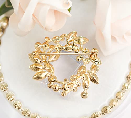 Gyn&Joy Pink Rhinestone Crystal Floral Wreath Bouquet Wedding Brooch Pin Bz005Pn #TOP5