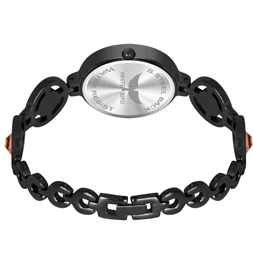 Image of Ladies Fashion Watch with Bracelet and Crystal Bezel, Black Analog Design, Water Resistant