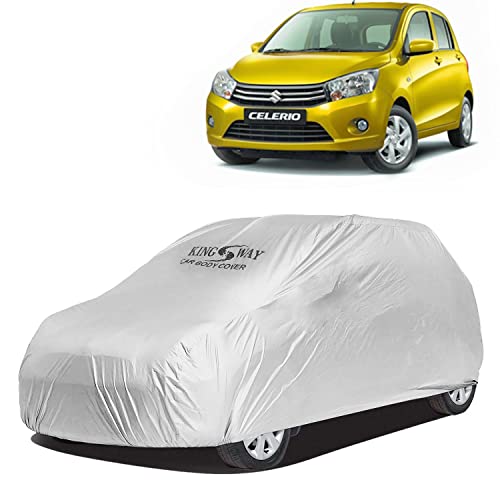 Image of KINGSWAY Celerio Car Body Cover Dustproof for (Year 2014 to 2021), Compatible with Maruti Suzuki Celerio Car Cover, Comes with Bird Droppings, Scratch, UV and Paint Protection, Silver Matty
