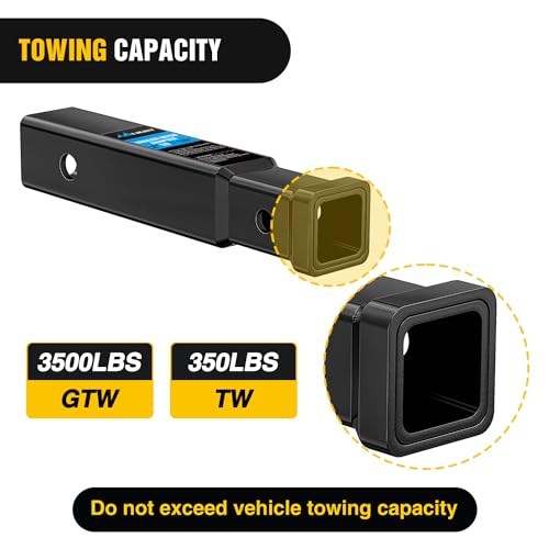 Image of Nilight Trailer Hitch Receiver Extender Adapter Reducer 2 to 1-1 /4 Inch Hitch Adapter 6-4 /5 inch Extension Sleeve Convertor 350Lbs with 1 /2-Inch Diameter Pin and Clip with 5 /8-Inch Adapter