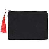 Black Canvas Tassel Pouch Clutch Bag With Cute Red Tassels - Cotton Makeup Cosmetic Pencil Carry All...