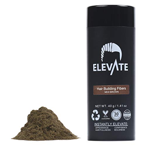 ELEVATE Hair Fibers 100% Natural Keratin Hair Fibers Instantly Thickens Thinning or Balding Hair for Men and Women - Natural Hair Loss Concealer (40 Gram, Medium Brown)