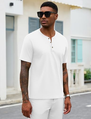 MAGNIVIT Mens Henley Shirts Short Sleeve Cotton Casual Summer Basic T-Shirts 3 Button Solid Collarless Shirts for Work2