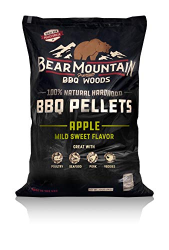 BEAR MOUNTAIN Premium BBQ WOODS 100% All-Natural Hardwood Pellets - Apple Wood (20 lb. Bag) Perfect for Pellet Smokers, or Any Outdoor Grill-Mild Sweet, Smoky Wood-Fired Flavor
