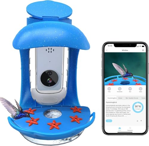 Birdock Hummingbird Feeder with Camera, Smart Bird Feeder with AI Identify, Watching Camera Instant Notifications, Auto Capture Bird Videos & Motion Detection(Blue)