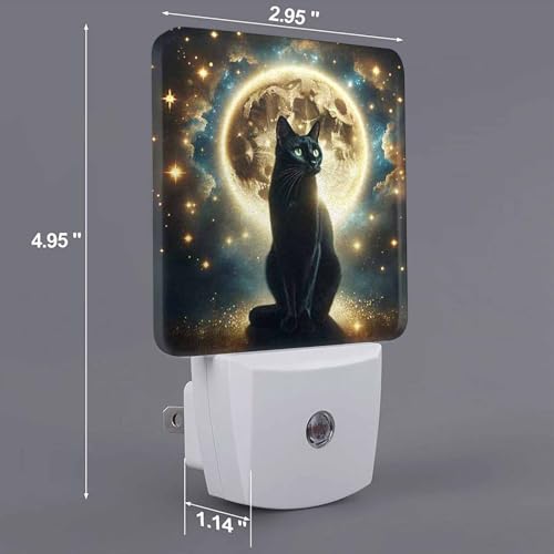 Image of LED Night Light,Full Moon Cat Sit In Grass Field LED Night Light Plug into Wall with Dusk to Dawn Light Sensor White Energy Efficient Nightlight for Bedroom Bathroom Hallway LivingRoom Kitchen