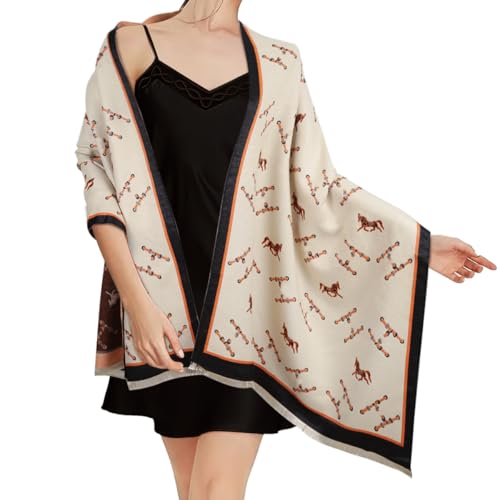 Relang Pashmina Silk Shawl Wrap – Beige Horse Scarves