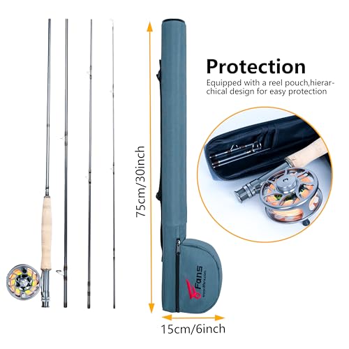 8 Fans Fly Fishing Rod and Reel Combos with 4-Sections Portable Fishing Rod and CNC-machined Aluminum Alloy Fly Reel,Fishing Complete Starter Package (9ft 3/4wt)