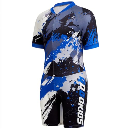 Gogokids Boys Cycling Jersey Youth Bike Suit with 3D Cushion, Kids Teen Short Sleeve Bicycle Clothes Blue