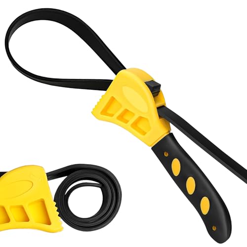 KIPTVO Rubber Strap Wrench - Heavy Duty Adjustable Wrench for Oil Filters Plumbing Pipes Jars & Water Filters Non-Slip Strap Yellow