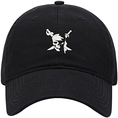 Gorra de béisbol para hombre, diseño de calavera pirata con espadas, de algodón lavado, bordado, gorra de béisbol (negro, 7 58), Negro -