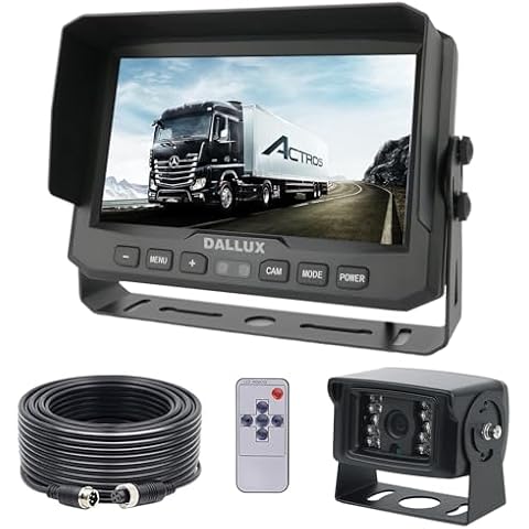DALLUX Truck Backup Camera Monitor,1080P HD Rearview Reverse Camera 130 Degree Wide Viewing Angle Reversing Night Vision Waterproof 4 PIN Cam System+65ft Extension Cable Cover