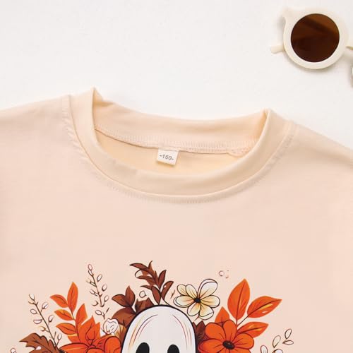 Image of GLIGLITTR Girls Halloween Ghost T Shirt Pumpkin Floral Graphic Tee Tops Kids Spooky Season Casual Short Sleeve Shirt