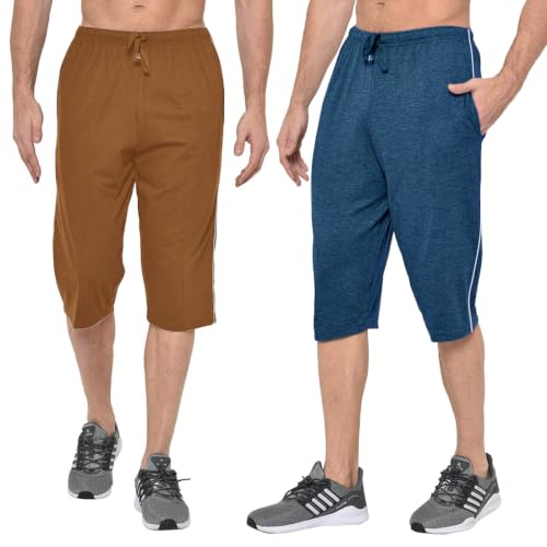 Image of Men's Regular Fit Cotton Three by Fourth, 3 /4th, Man Capri, Capris, Three Quarter, Capri for Men, Printed, Sports Running, Three Quarte, Casual Lounge Short, Nightwear Sleep Shorts, Pack of 2