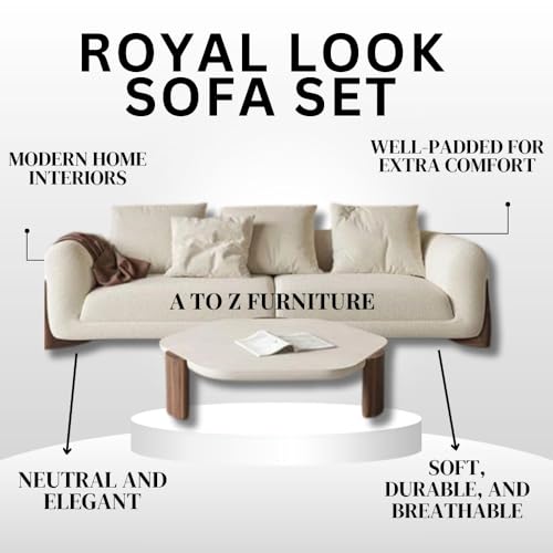 Image of A to Z Furniture Classic Chesterfield Sofa Set Luxury Chesterfield Sofa in for Home Living Room & Office (Towel Fabric Beige)