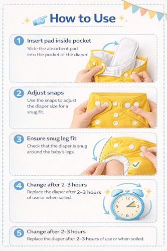 Image of Reusable Baby Cloth Diapers with 5 Microfiber Inserts | Adjustable Washable Nappies for Babies | Leakproof Pocket Diaper Set | Soft & Skin Friendly for Newborns & Toddlers (Multicolor Pack Of 10)