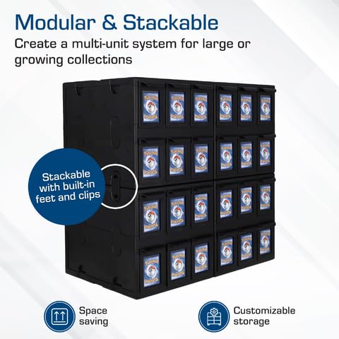 Image of BCW 6 Drawer Card Catalog - Black | Stackable Trading Card Organizer Box | Holds Sports Cards, Gaming Cards, Toploaders & Magnetics | Heavy-Duty Black Plastic Storage with Dividers