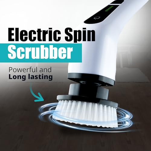 Image of Elebe Electric Spin Scrubber - 7 Replaceable Brush Heads, Electric Cleaning Brush 2 Speeds, Adjustable & Detachable Long Handle, Bathroom Cleaner Brush Electric 300 /450 RPM